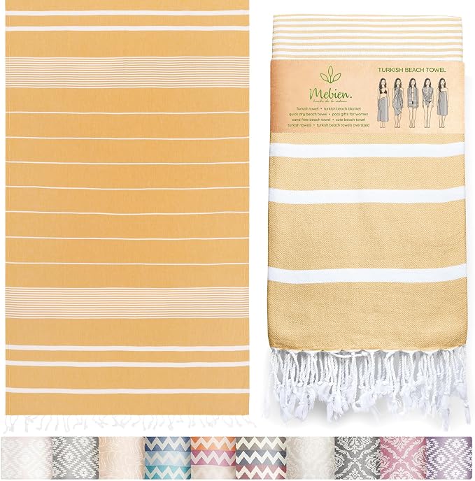 Premium Turkish Beach Towel – 100% Cotton, Quick Dry, Sand Free, Oversized by MEBIENTOUCHEDELANATURE