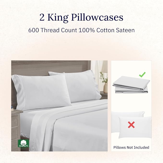 California Design Den Premium King Pillow Covers Set of 2-600 Thread Count - Image 4
