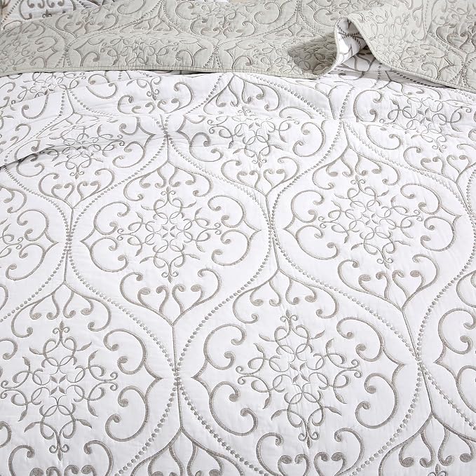 ROOMLIFE Quilt Set Twin Size 3D Floral Embroidery Pattern 3-Piece Cotton - Image 2