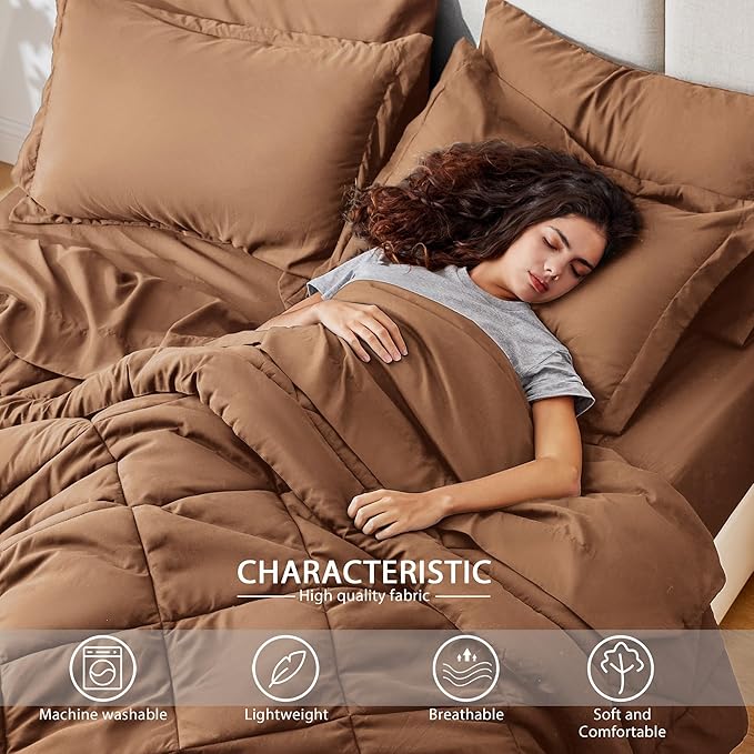 Love's cabin California King Comforter Set Mocha Mousse, 7 Pieces California - Image 3