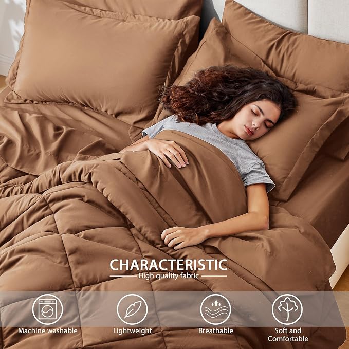 Love's cabin Full Comforter Set Mocha Mousse, 7 Pieces Full Bed in a Bag - Image 3