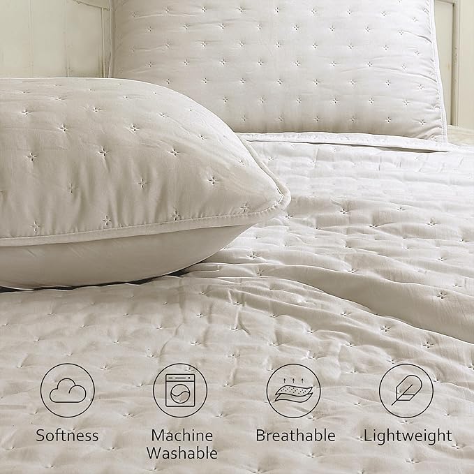 ROARINGWILD Beige Oversized California Cal King Size Quilt Bedding Set - Image 3