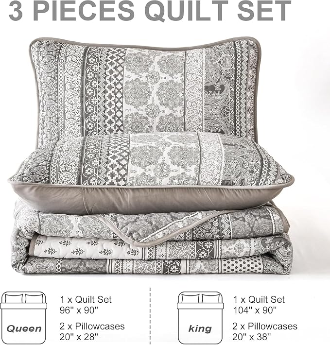 WONGS BEDDING Boho Quilt Set Full Size, Lightweight Microfiber Bedspread - Image 8