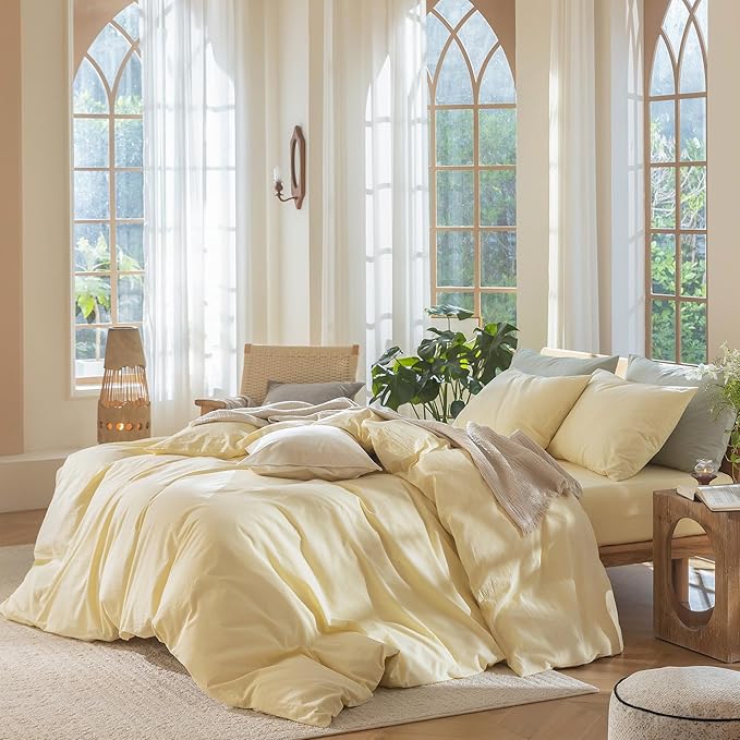 MooMee Bedding Duvet Cover Set 100% Washed Cotton Linen Like Textured - Image 3