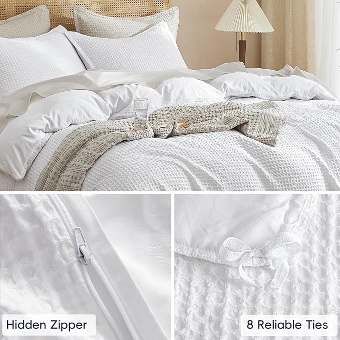 PHF Waffle Weave Duvet Cover Set Queen Size, No Snagging Ultra Soft Luxury - Image 5