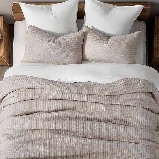 EVERGRACE Cross Stitch Pre-Washed Cotton Quilt Bedding Set King Size, Oversized - Image 4