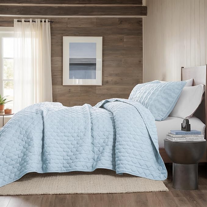 WDCOZY Light Blue Oversized California Cal King Size Quilt Bedding Set - Image 5