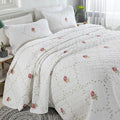 ROOMLIFE Quilt Set King Size 3D Floral Peony Embroidery Pattern 3-Piece Cotton by ROOMLIFE
