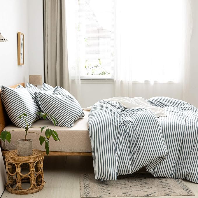 JELLYMONI 100% Natural Cotton 2pcs Striped Duvet Cover Sets, - Image 2