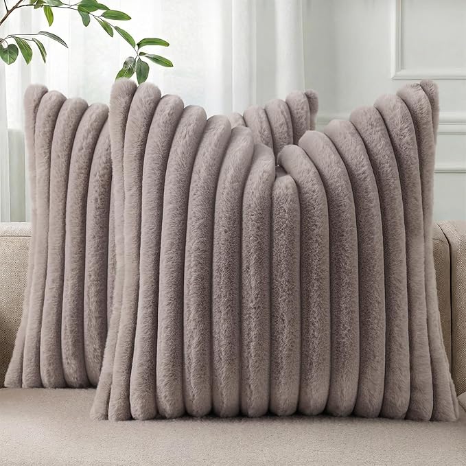 Pallene Faux Fur Plush Throw Pillow Covers 20x20 Set of 2, Luxury Soft Fluffy by PALLENE
