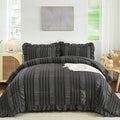 WONGS BEDDING Queen Comforter Set, Dark Grey Boho Comforter Set Queen, Shabby by WONGSBEDDING