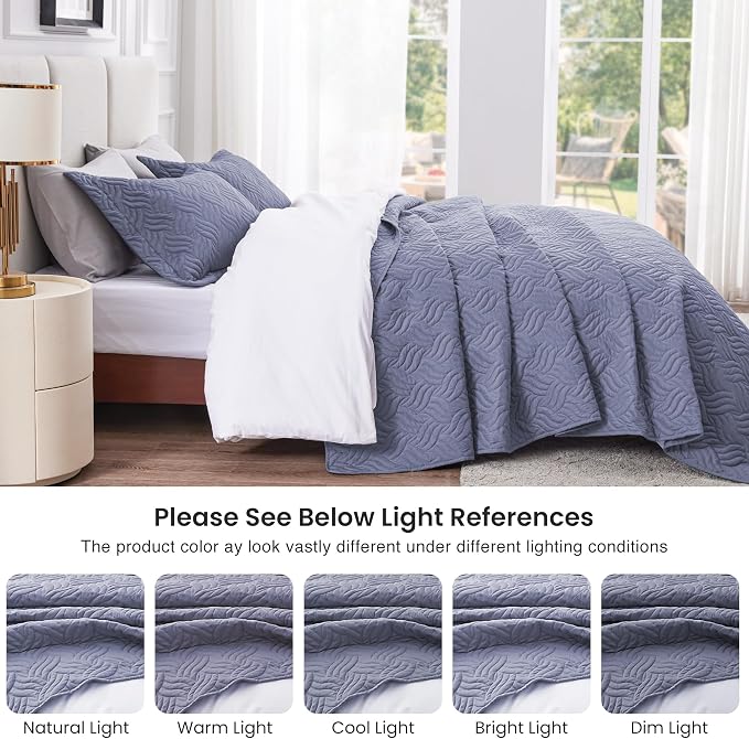 Love's cabin Quilts for Full Bed Bluish Grey Bedspreads Bedding Set - Image 5
