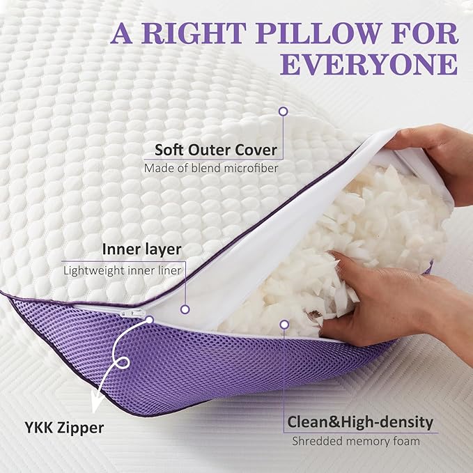 HOMELAB Adjustable Shredded Memory Foam Body Pillow, Cooling Long Pillow - Image 5