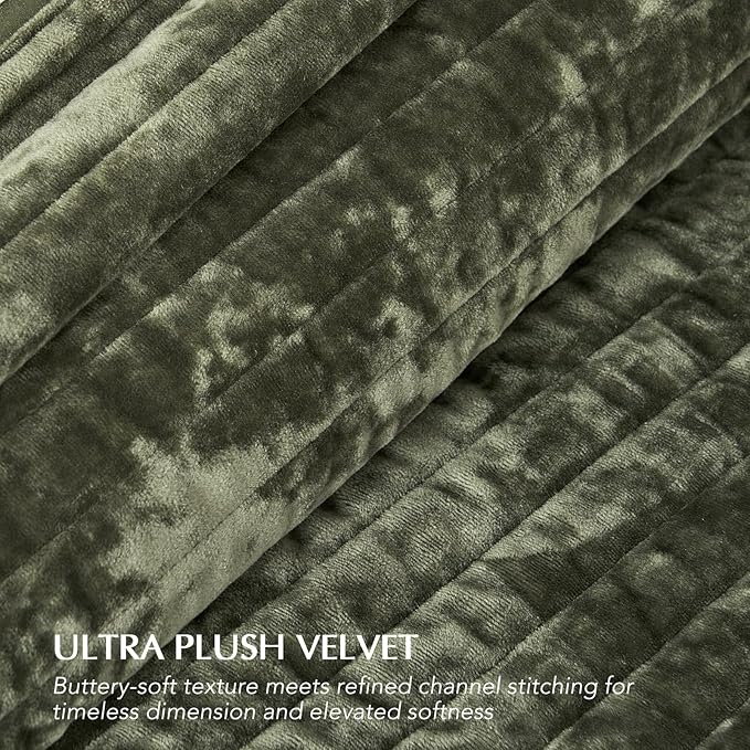 EVERGRACE Velvet Quilt Set Queen Size, Luxurious Soft Striped Channel Bedding - Image 4