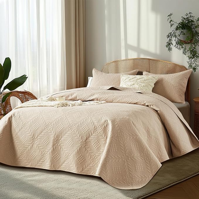 FLYMME Twin Quilt Bedding Set, Vintage Olive Leaf Design Bedspread Bed Coverlet - Image 2