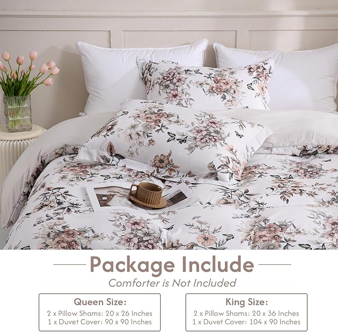 LONAVA Queen Floral 3 Pcs Duvet Cover Set, Breathable Soft Microfiber Light - Image 6