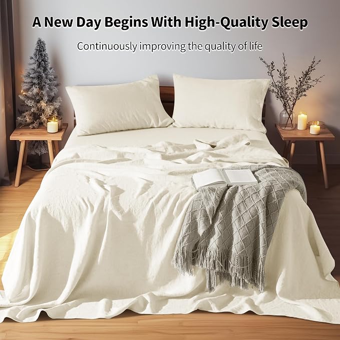 LBRO2M 100% Pure Linen Sheet Set Deep Pocket Up to 16" Bed Sheets Sets - Image 5