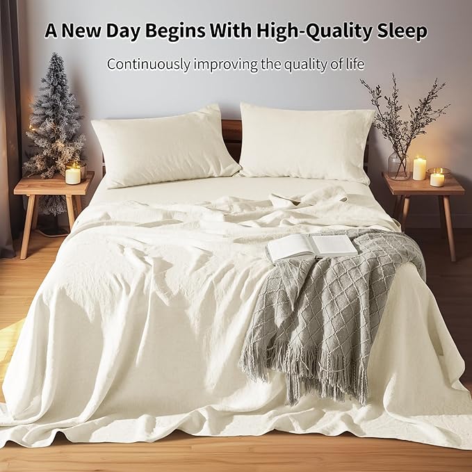 LBRO2M 100% Pure Linen Sheet Set Deep Pocket Up to 16" Bed Sheets Sets - Image 4