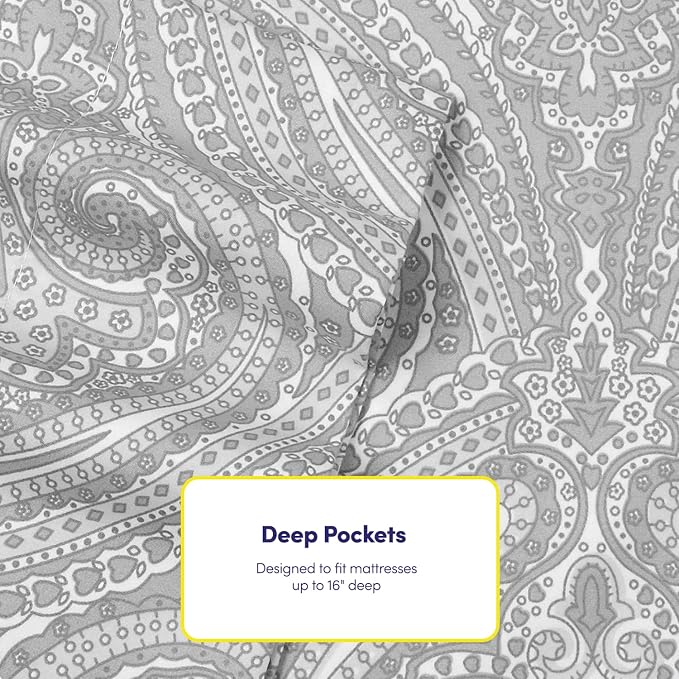 Queen Sheets Paisley Grey - Image 6