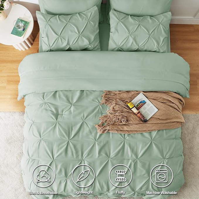 CozyLux Queen Comforter Set Sage Green, 7 Pieces Pintuck Bed in A Bag, Premium - Image 2
