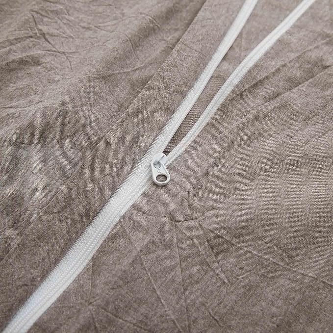 100% Cotton Duvet Cover King Size, Mauve Brown Linen-Like Natural Bedding Set - Image 4