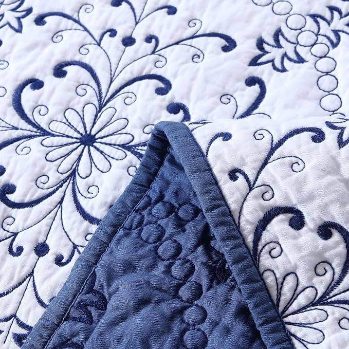 ROOMLIFE Quilt Set King Size 3D Floral Embroidery Pattern 3-Piece Cotton - Image 7