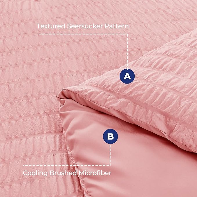 HYMOKEGE Rose Pink Full Size Comforter Sets Seersucker 7 Pieces, All Season - Image 4