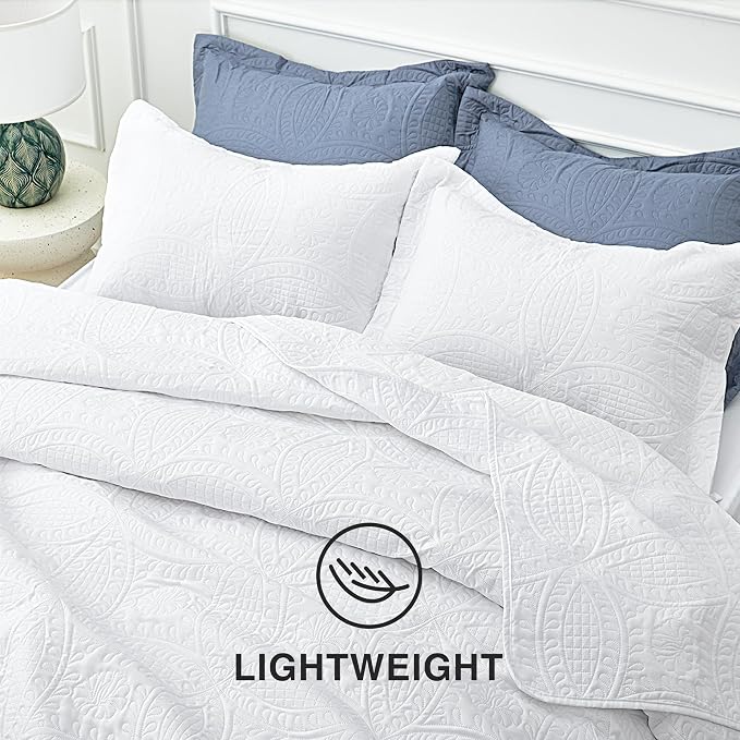 Love's cabin California King Size Quilt Bedding Set White Bedspreads - Image 6