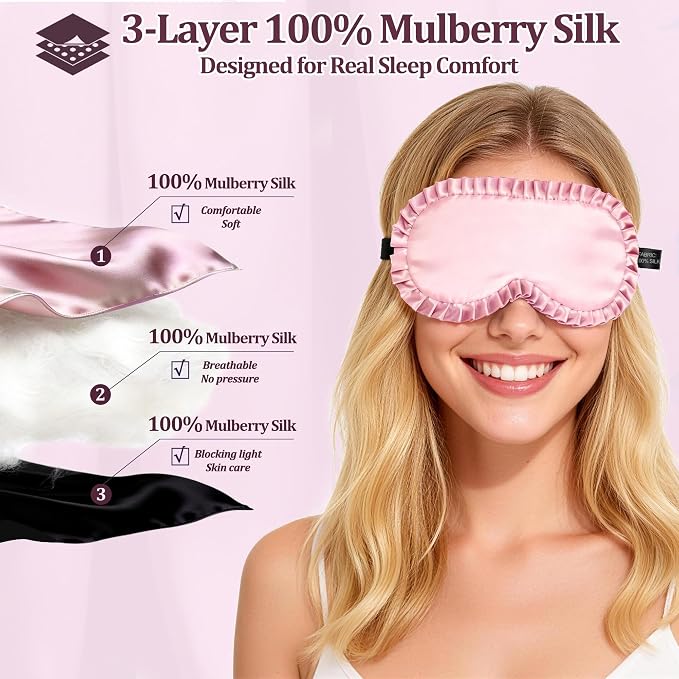 Silk Sleep Mask for Women, 100% Mulberry Silk Eye Mask, All-Silk Filled - Image 2