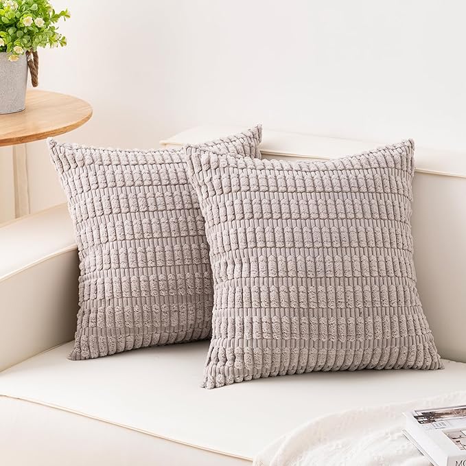 Aegero Pack of 2 Corduroy Decorative Throw Pillow Covers 18x18 Inch Soft by Unknown