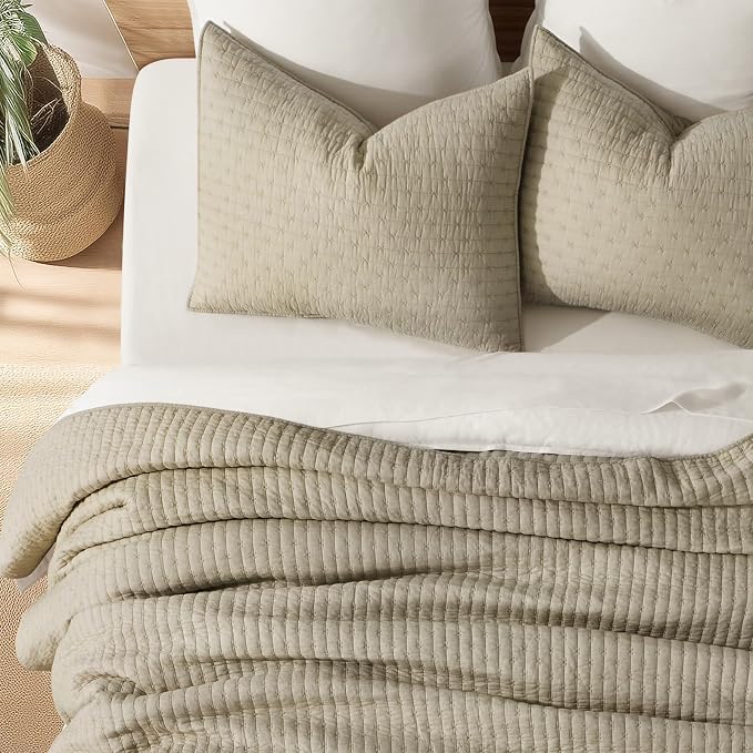 EVERGRACE Cross Stitch Pre-Washed Cotton Quilt Bedding Set Queen Size, - Image 4