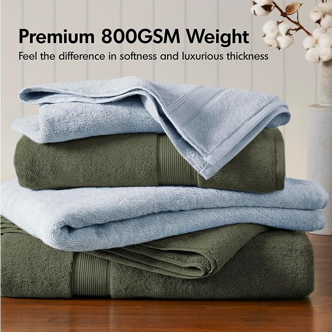 Madison Park 800GSM Bathroom Towel Set of 8 100% Cotton Bath Towel Set - Image 2