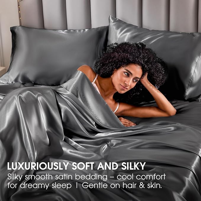 FreshCulture Satin Sheets Queen Size Bed Set- 4 Piece Luxury Soft Silky Queen - Image 6