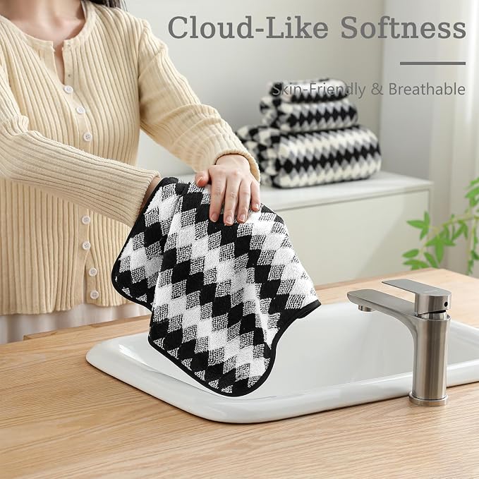 2 Hand Towel Set 16"x31" Black White Towel Set - Image 6