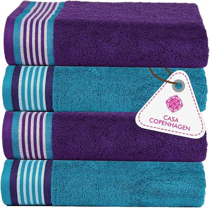 CASA COPENHAGEN He & She 4Pcs 100% Egyptian Cotton Large Designer Towels Gift by CASACOPENHAGEN