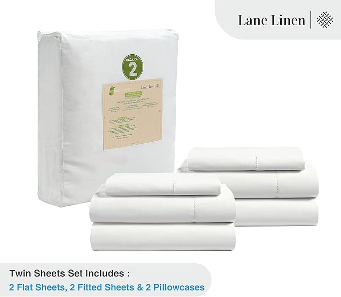 LANE LINEN 100% Organic Cotton Twin Sheets Set, Breathable Cotton Sheets Twin - Image 2