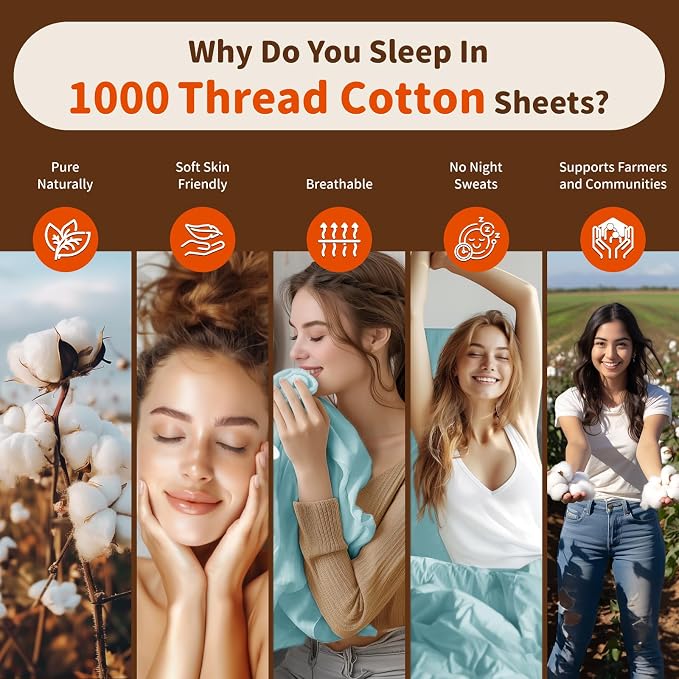 LBRO2M 1000 Thread Count 100% Egyptian Cotton Sheets Set Twin XL, 3 Piece Sets - Image 4