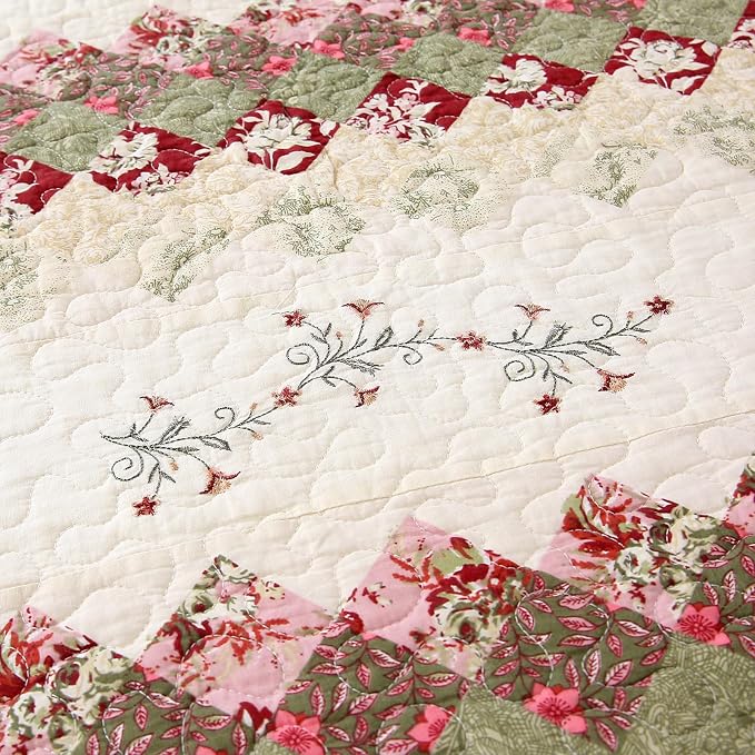 ROOMLIFE Quilt Set King Size 3D Floral Embroidery Pattern 3-Piece Cotton - Image 6