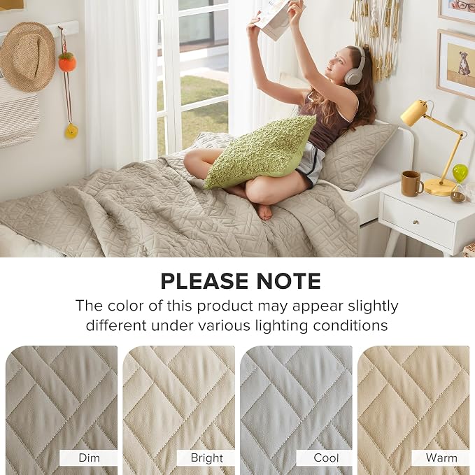 Comfort Spaces Twin Quilt Set Modern Reversible Diamond Coverlet Twin Bedding - Image 9