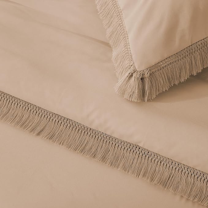 Andency Taupe Comforter Set California King, 3 Pieces Boho Tassel Lightweight - Image 7