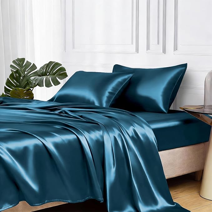 MR&HM Satin Bed Sheets, Twin Size Sheets Set by MRHM