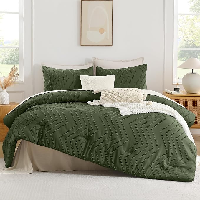 Andency Olive Green Oversized Super King Comforter Set 120x120, Extra Large - Image 2