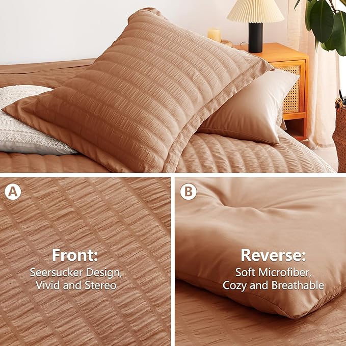 CozyLux Queen Comforter Set Pumpkin Seersucker 7 Pieces Bed in a Bag Queen - Image 4