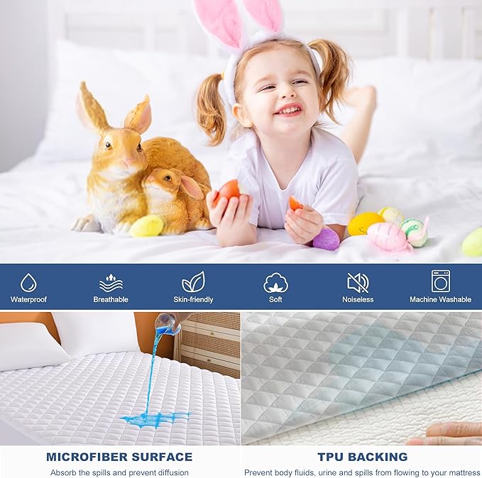 GRT King Waterproof Mattress Pad, 100% Waterproof Quilted Fitted Mattress - Image 3