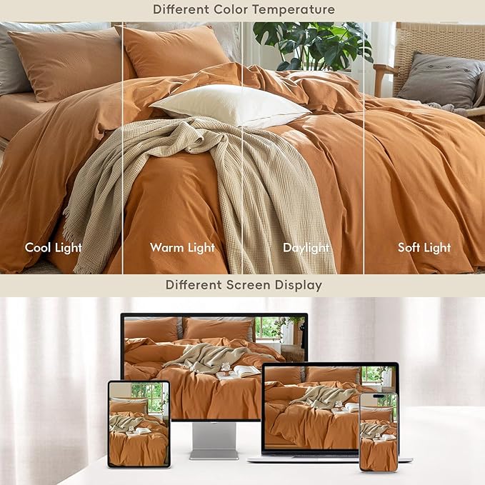MooMee Bedding Duvet Cover Set 100% Washed Cotton Linen Like Textured - Image 7