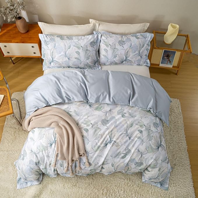 OAITE Duvet Cover Set Queen Size Floral Pattern Ultra Soft 100% Cotton Duvet - Image 4