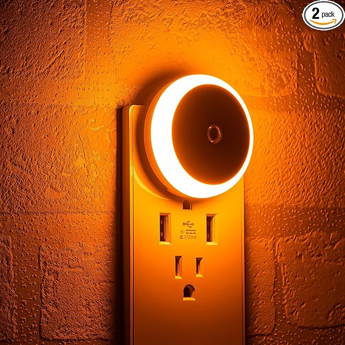 Amber Night Light Plug in, Dusk to Dawn Sensor, Automatic Nightlight, Energy by myCozyLite