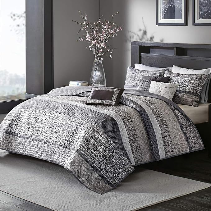 Madison Park King Quilt Set Lustrous Jacquard & Glitter Accent Coverlet Set by MADISONPARK