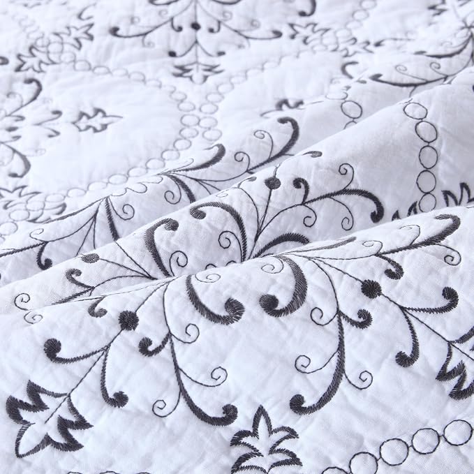 ROOMLIFE Quilt Set King Size 3D Floral Embroidery Pattern 3-Piece Cotton - Image 8