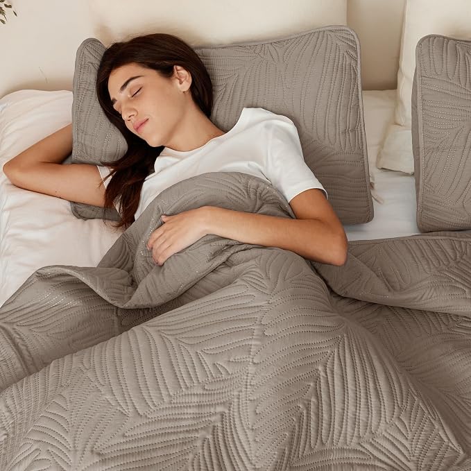 Exclusivo Mezcla Twin Quilt Bedding Set, Lightweight Taupe Quilts Twin Size - Image 4